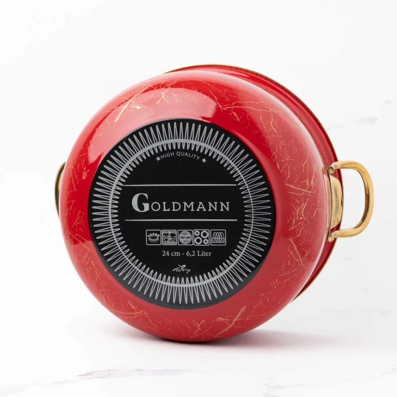 Тенджера Goldmann GM 8017-24R, 6.2L, 24x15см, Емайлирана, Индукция, Червен