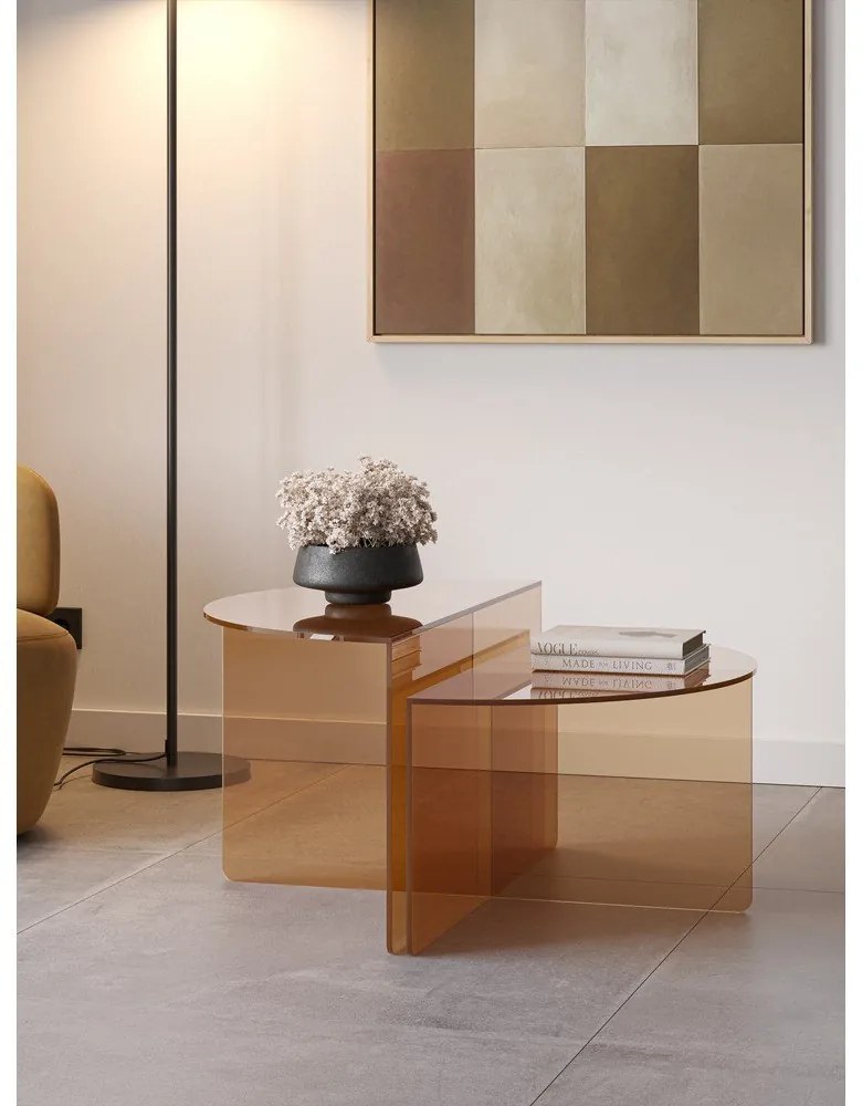 Кафяви стъклени кръгли масички за кафе в комплект 2 бр. ø 80 cm Velta – MOME