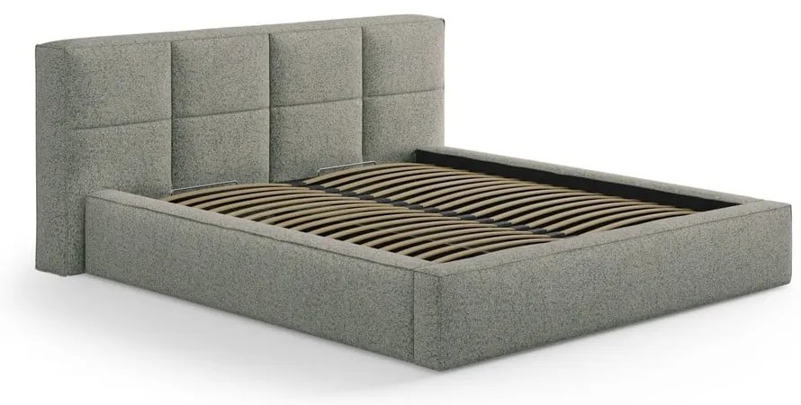 Зелено двойно тапицирано легло с място за съхранение с включена подматрачна рамка 160x200 cm Simon – Micadoni