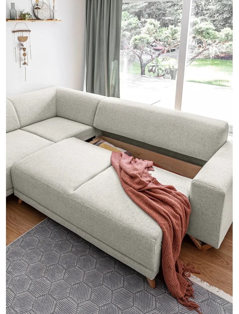 Бежов разтегателен/с място за съхранение ъглов диван (ляв ъгъл/L форма) Classy Sophie – Miuform