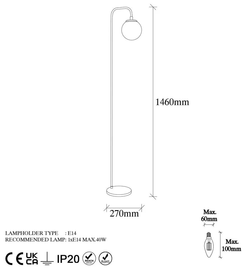 Подова лампа със стъклен абажур (височина 27 cm) Viran – Opviq lights