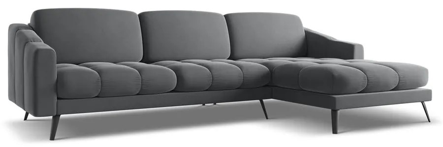 Сив кадифен ъглов диван (десен ъгъл) Nalu – Makamii