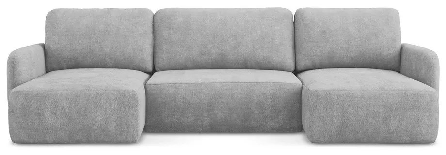 Светлосив шенилов разтегателен ъглов диван с място за съхранение (U форма) Lilo – Makamii