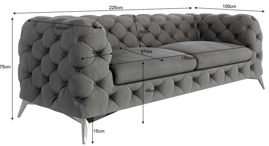 Сив кадифен диван 225 cm Chelsea – Ropez