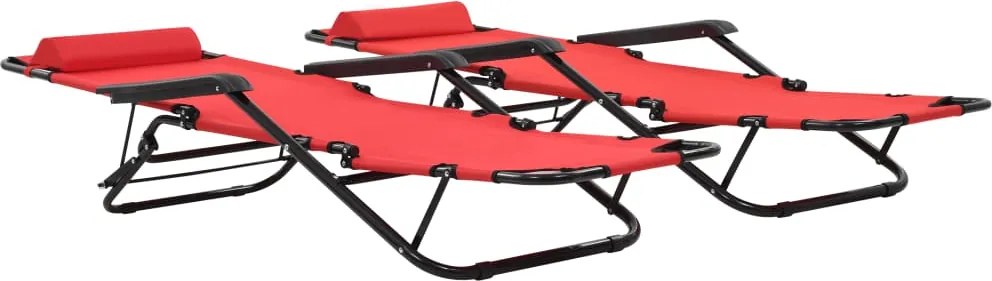 44344 vidaXL Сгъваеми шезлонги с подложки за крака, 2 бр, стомана, червени