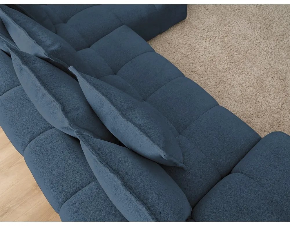 Тъмносин шенилов сгъваем/с място за съхранение ъглов диван (десен ъгъл) Everest – Bobochic Paris