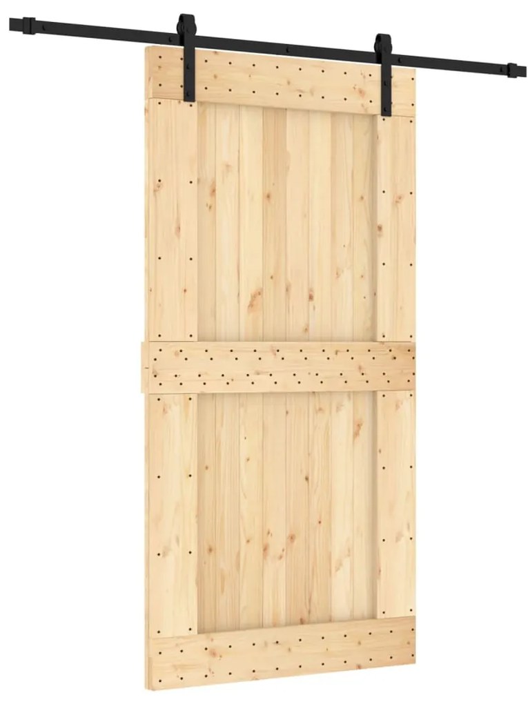 3202997 vidaXL Плъзгаща врата с монтажни части, 100x210 см, борово дърво масив