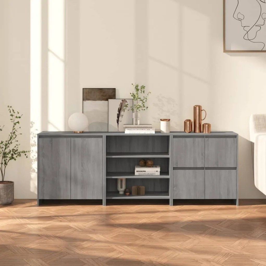 Sonata H Бюфет от 3 части, сив сонома, инженерно дърво