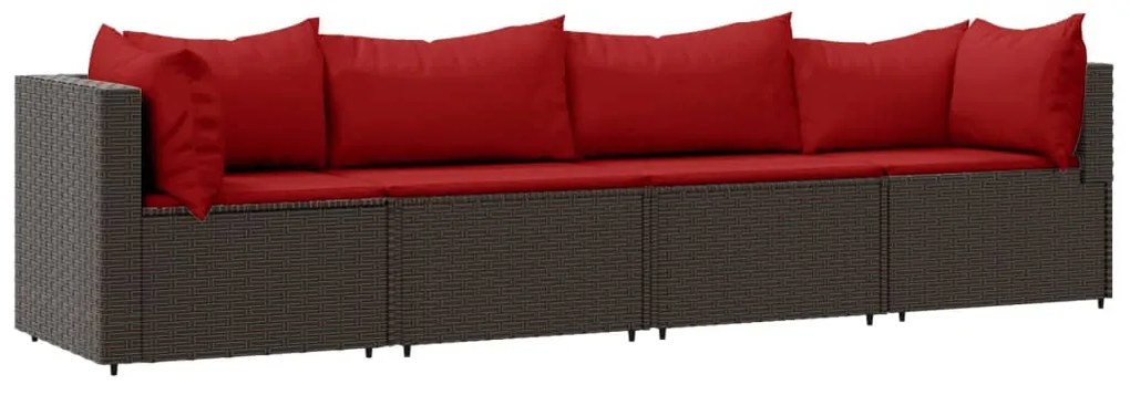 319816 vidaXL Градински комплект с възглавници, 4 части, кафяв, полиратан