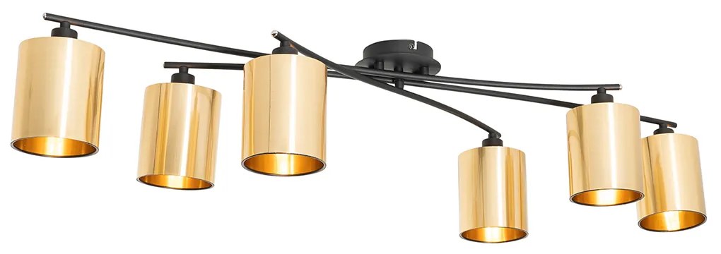 Модерна таванна лампа черна със злато 6-светлина - Lofty