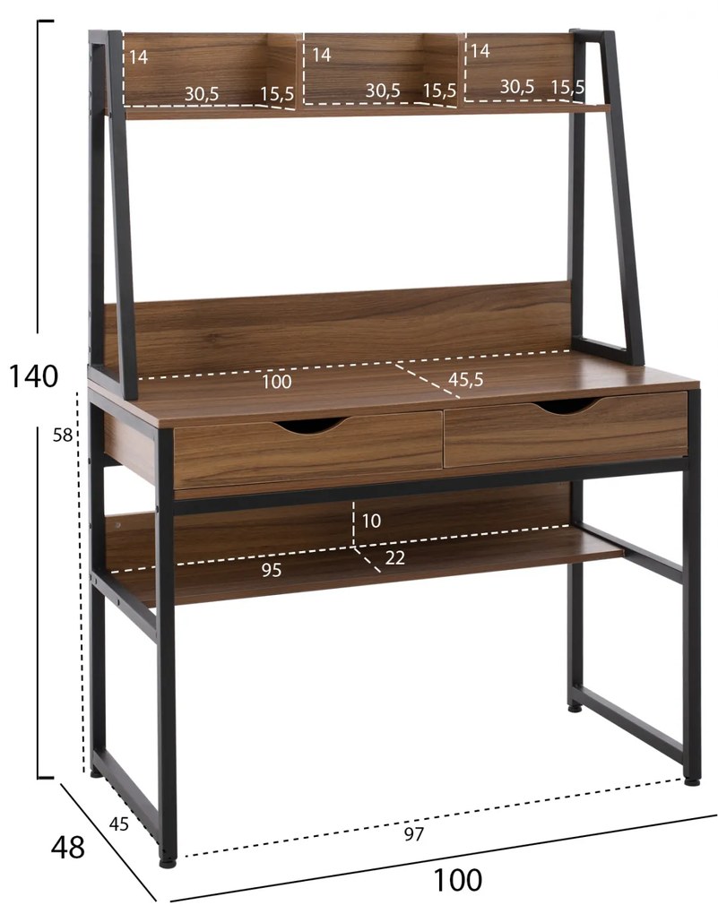 Бюро с библиотека HM2390.12 цвят орех