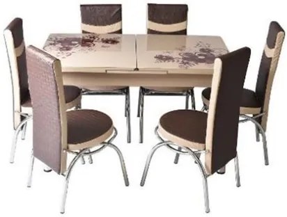 Трапезна маса + 6 стола кафяв