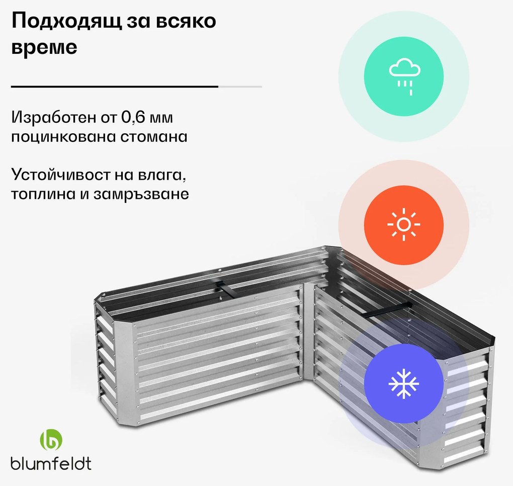 Blumfeldt High Grow Повдигнато легло | L-форма | устойчиво на атмосферни влияния | ръждоустойчиво | здраво | 742 л