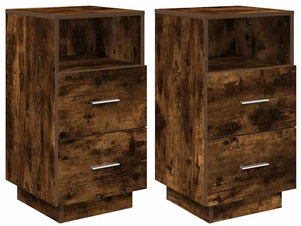 858587 vidaXL Нощни шкафчета, 2 бр, с 2 чекмеджета, опушен дъб, 36x36x68 см