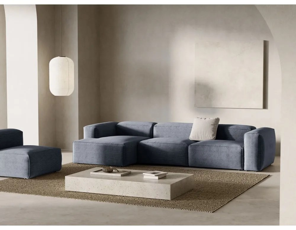 Сиво-син ъглов диван от рипсено кадифе (ляв ъгъл) Bergamo – Cosmopolitan Design