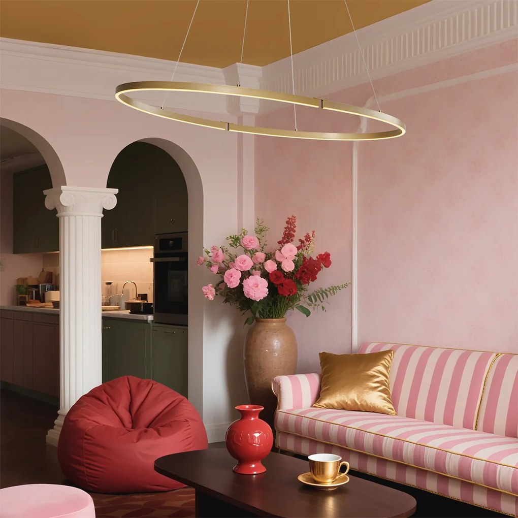 Дизайнерска висяща лампа месинг 120 см с LED 3-степенно димиране - Ovallo