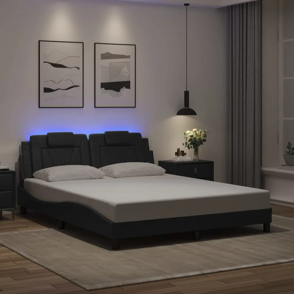 3214029 vidaXL Рамка за легло Viana с LED без матрак, черна, 160x200 cм