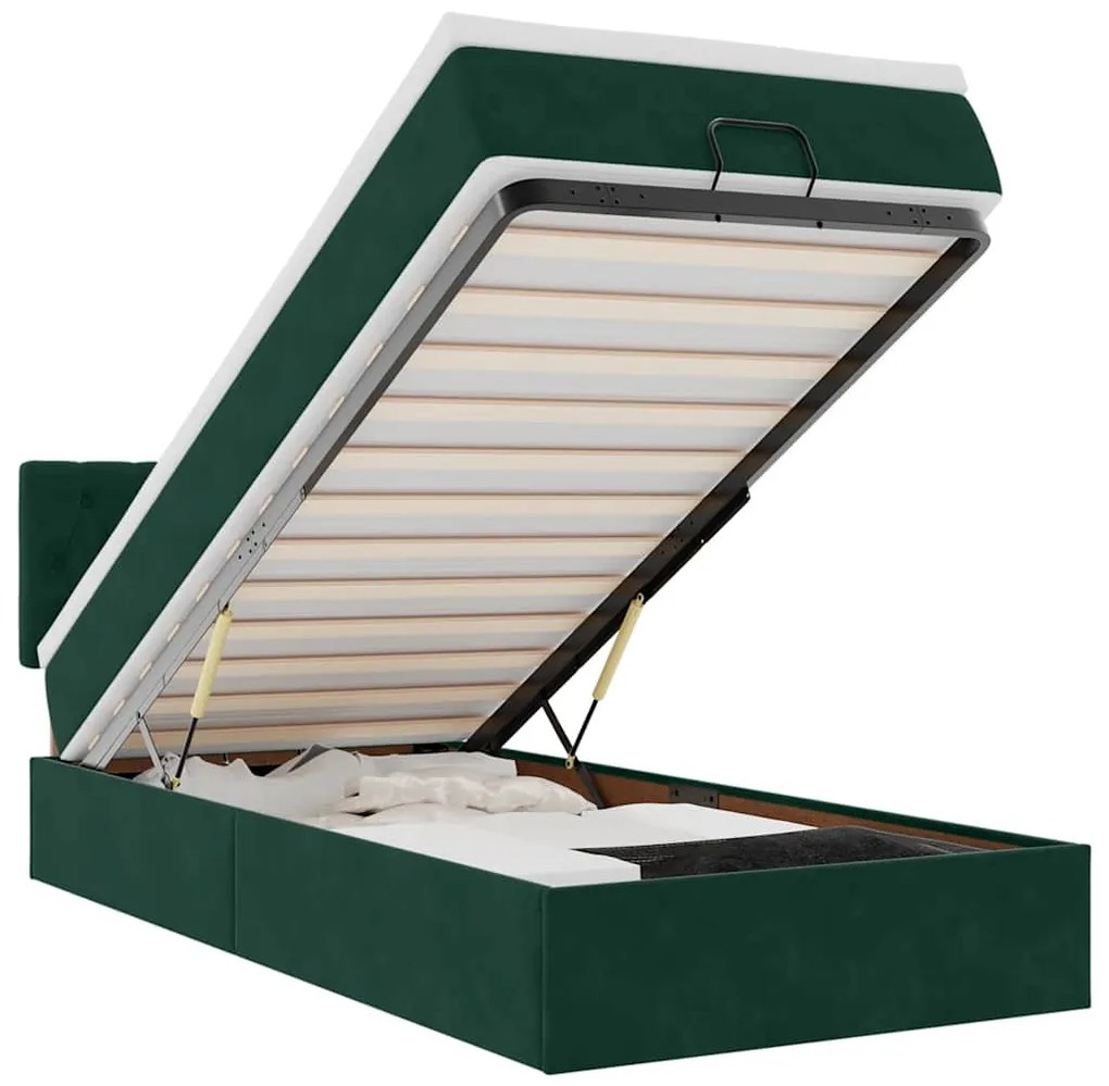 3312677 vidaXL Османска легло с матрак и LED, тъмнозелено, 100x200 см, кадифе