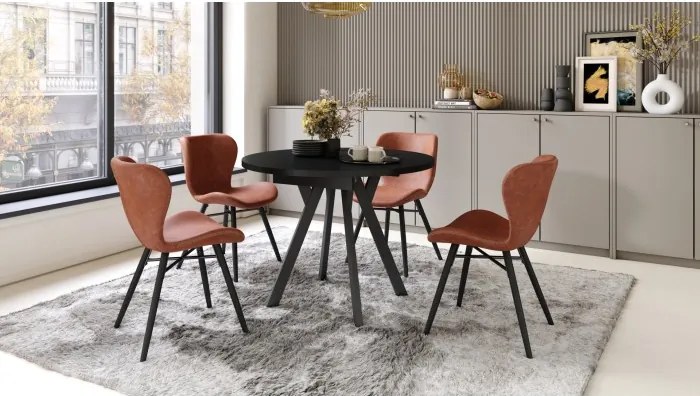 АЛМО Черно/черни крака - КРЪГЛА РАЗТЕГАТЕЛНА МАСА С Y-ОБРАЗНИ КРАКА В ЛОФТ/ИНДУСТРИАЛЕН СТИЛ ЗА ХОЛ ИЛИ ТРАПЕЗАРИЯ