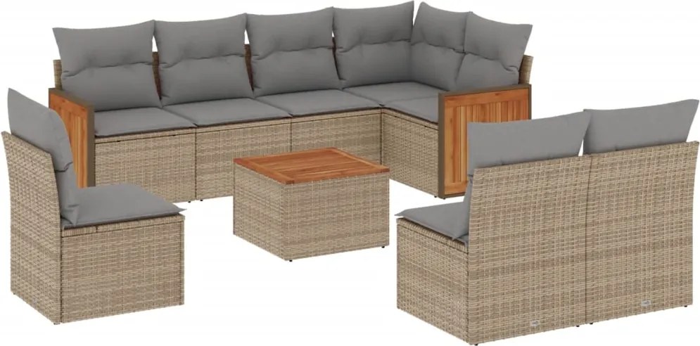 3260134 vidaXL Градински комплект диван с възглавници 9 части бежов полиратан