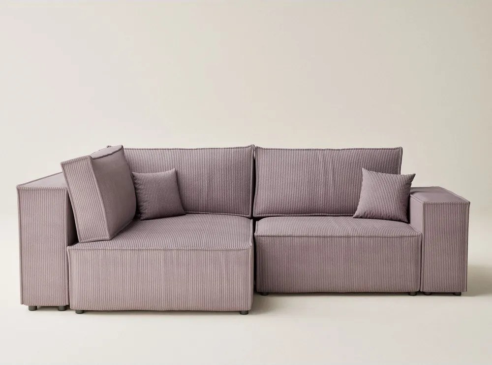Лилав сгъваем/с място за съхранение ъглов диван от рипсено кадифе (ляв ъгъл/L форма) Tonga – Maison de Rêve
