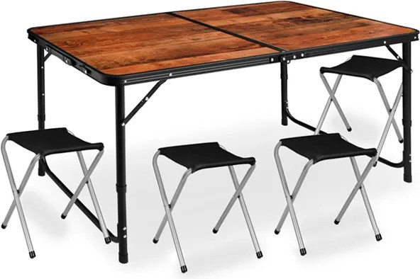 Сгъваема къмпинг маса със столове - туристически комплект за 4 души Черен