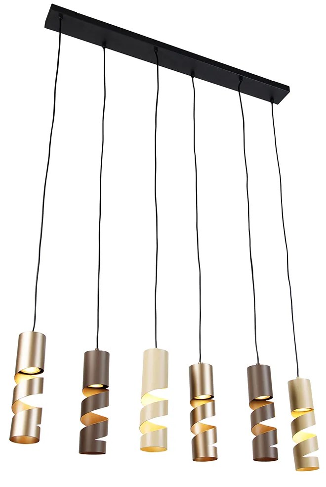 Moderne hanglamp zwart met taupe en beige 6-lichts - Stream