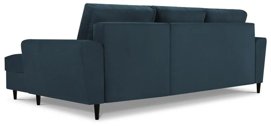 Тъмносин разтегателен ъглов диван с място за съхранение от рипсено кадифе (десен ъгъл) Kyoto – Cosmopolitan Design