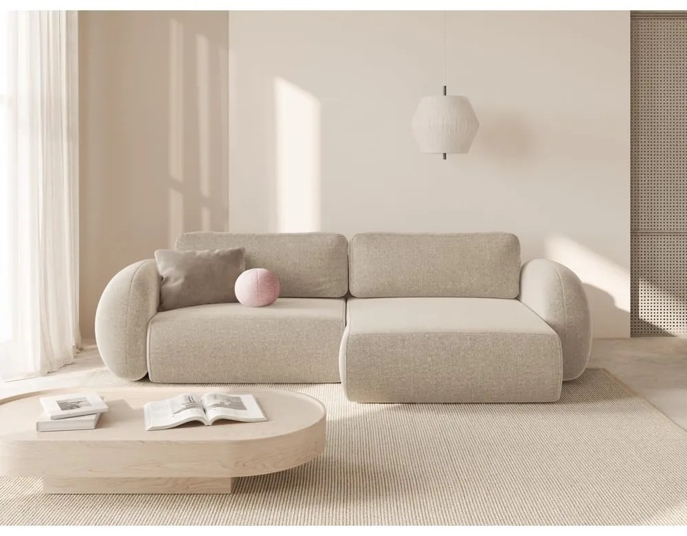 Бежов шенилов сгъваем/с място за съхранение ъглов диван Tonale – Cosmopolitan Design