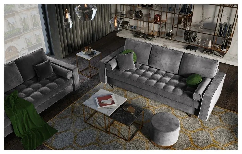 Тъмно сив кадифен разтегателен диван Santo - Milo Casa