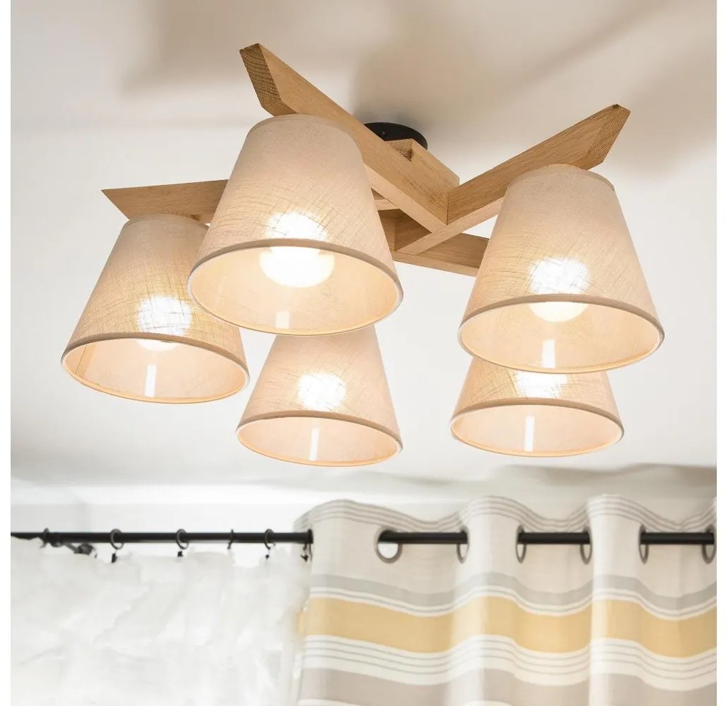 Плафон ANTONIO 5xE14/40W/230V дъб, монтиран на таван