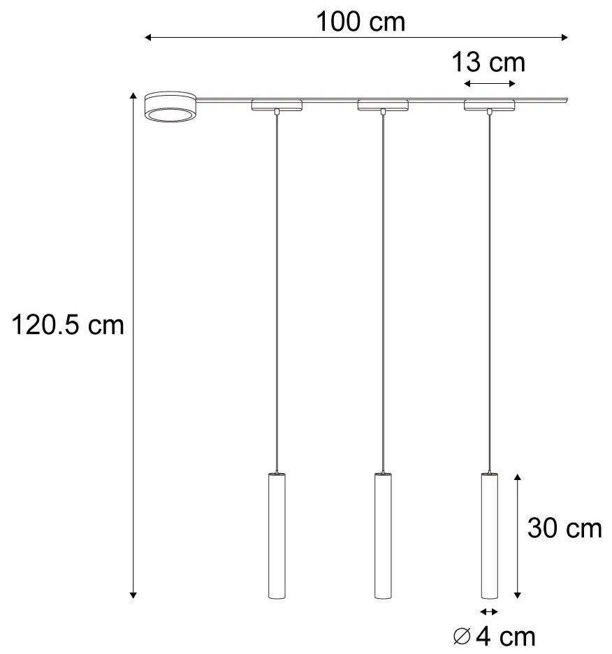 Модерна релсова система с 3 черни висящи лампи 1-фазов - Magnetic Cassie