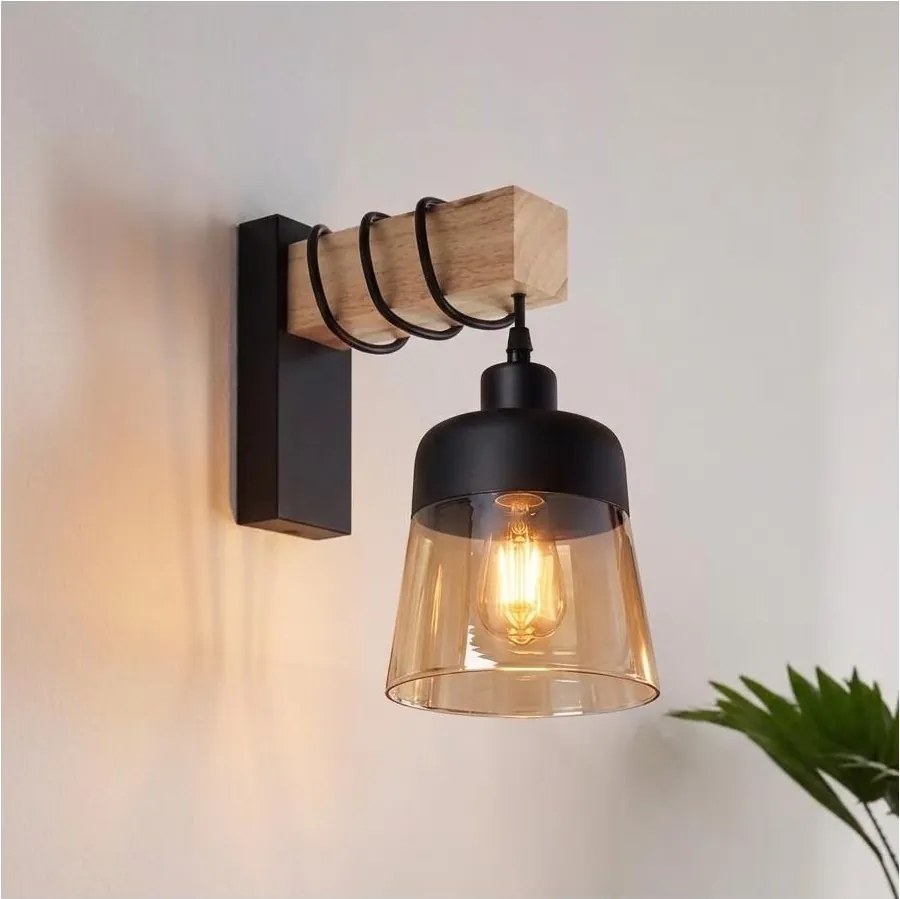 BRILAGI - Стенно осветително тяло WOOD GLASS 1xE27/60W/230V сосна/черно/димчато кафяво