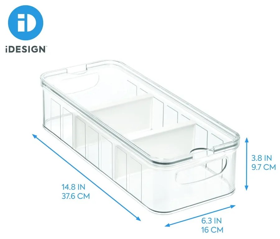 Прозрачна кутия за съхранение с капак и 3 отделения , 38 x 16 cm Crisp - iDesign