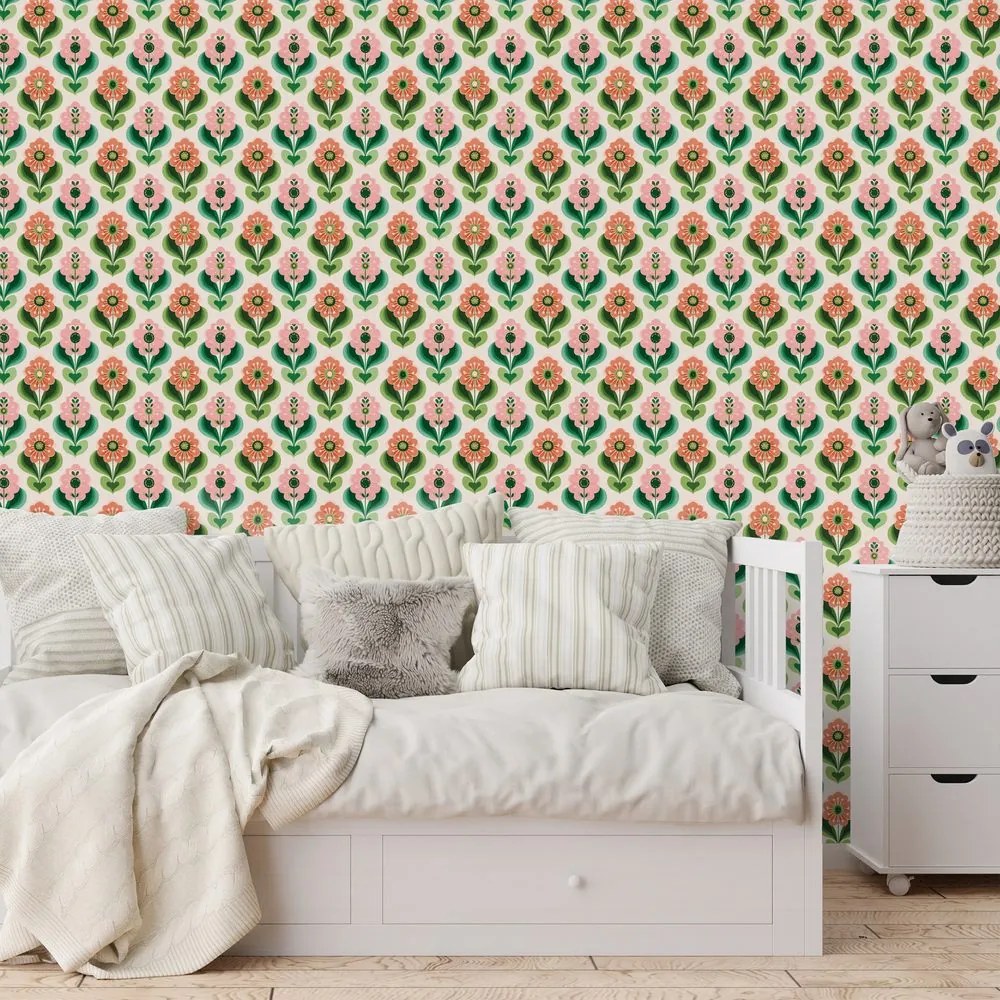 Тапет – Ретро цветен мотив в пастелни тонове