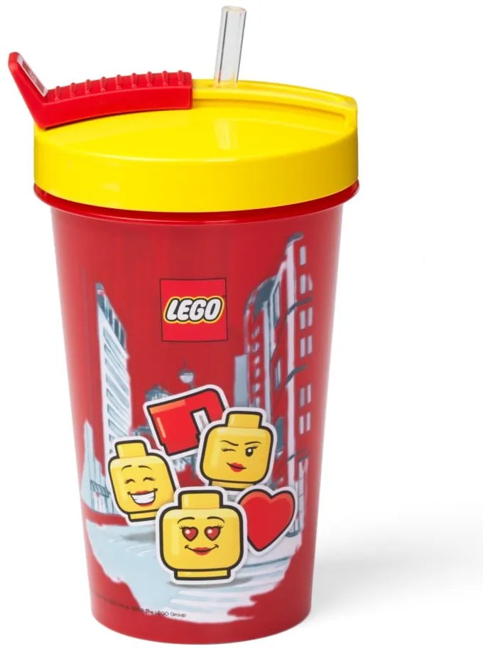 Червена чаша с жълт капак и сламка , 500 ml Iconic - LEGO®