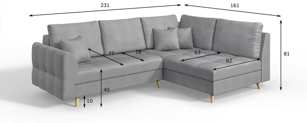 Сив ъглов диван (десен ъгъл) Ariella - Ropez