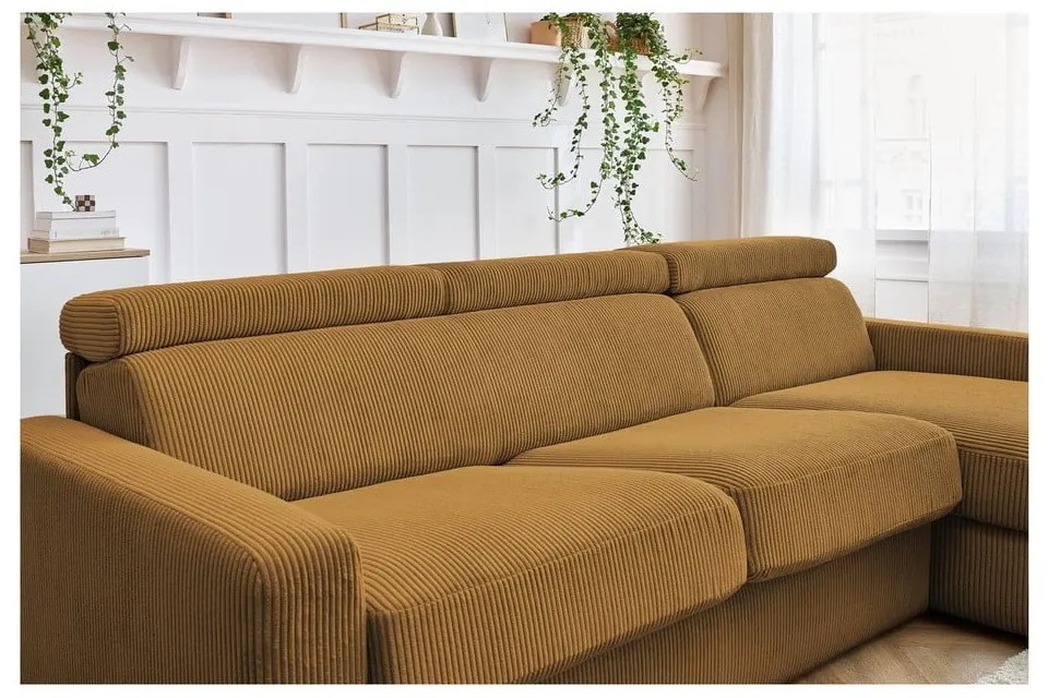 Разтегателен ъглов диван от рипсено кадифе в цвят горчица (променлив) Monaco – Bobochic Paris