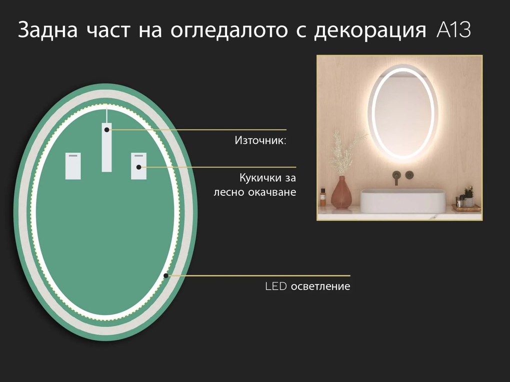 Овално огледало с LED подсветка A13 50x70