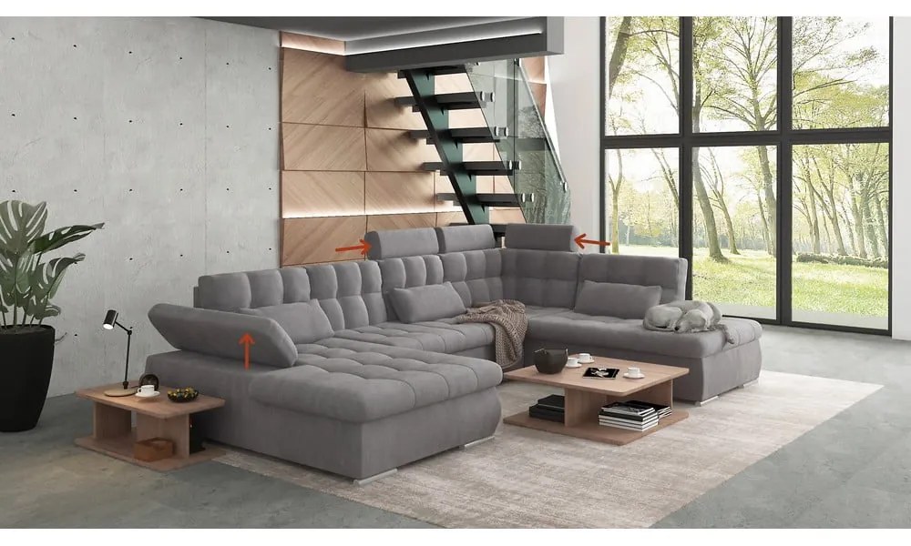 Сив разтегателен ъглов диван с място за съхранение (десен ъгъл/U форма) Merkur – Ropez