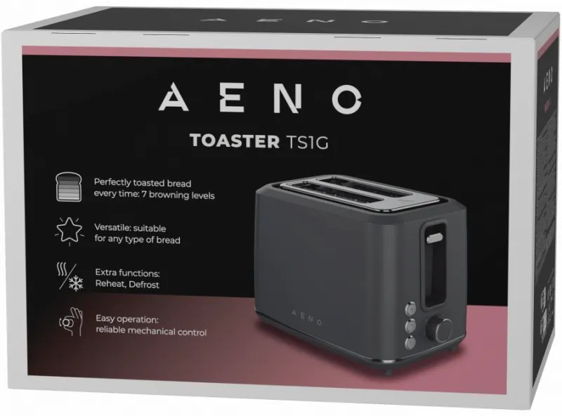 Тостер за хляб AENO ATS0001G, 930W, 7 степени, Сензорно управление, Обратен таймер, Защита при засядане, Тих, Сив