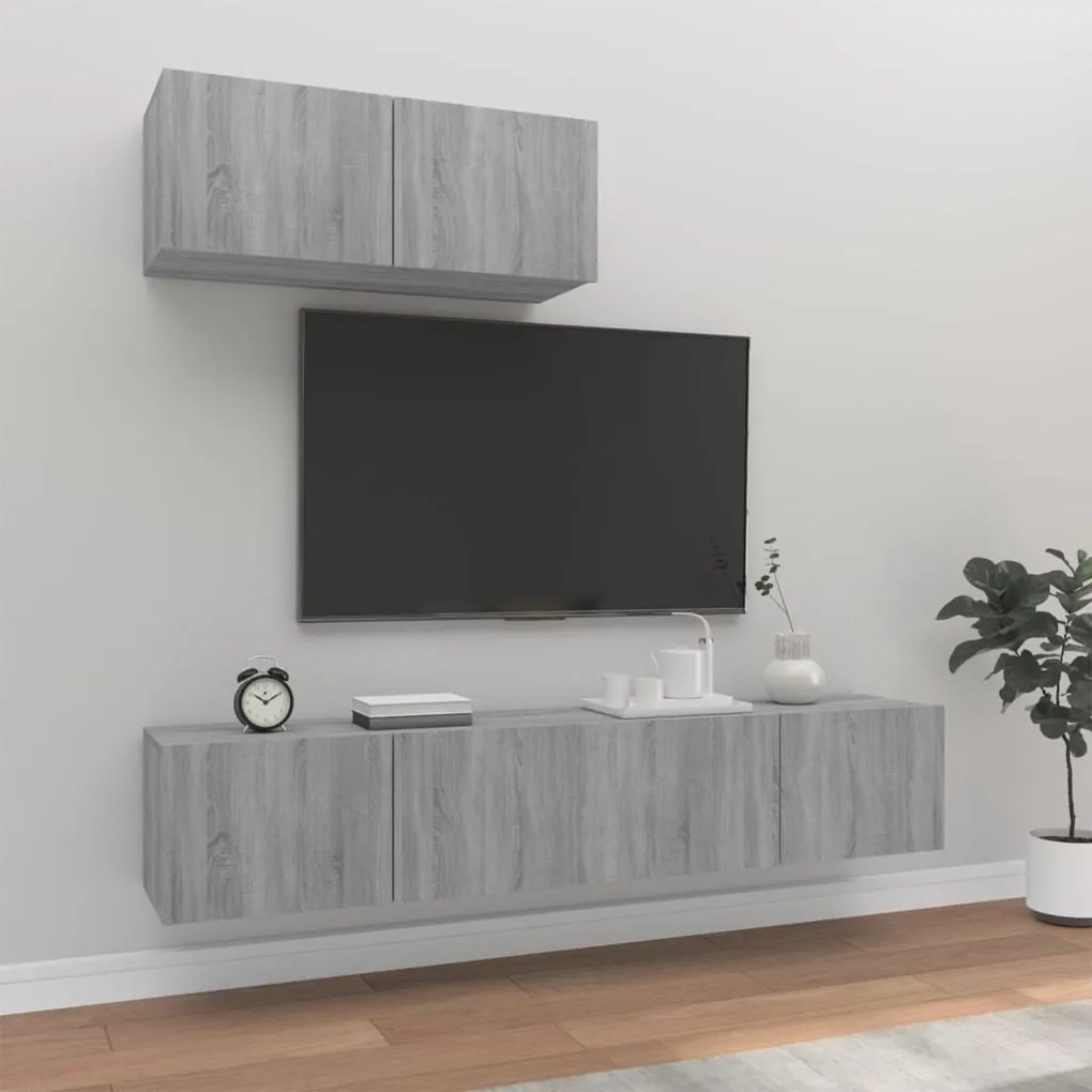 3114476 vidaXL Комплект ТВ шкафове от 3 части, сив сонома, инженерно дърво