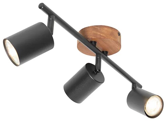 Индустриален прожектор черен с дърво наклоняем 3-светлина - Jeana