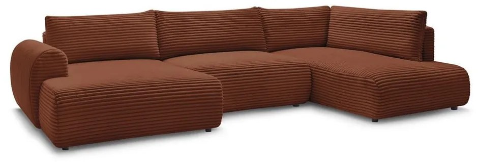 Разтегателен ъглов диван от рипсено кадифе в тухлен цвят (ляв ъгъл/"U" форма) Lucien – Bobochic Paris