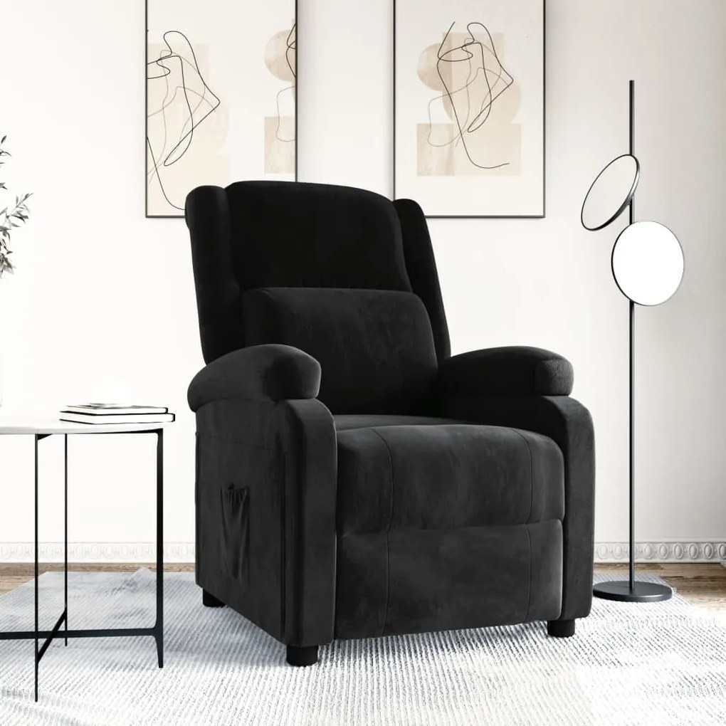 342405 vidaXL Реклайнер стол, черен, кадифе