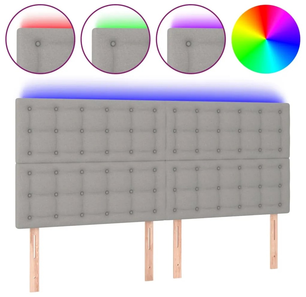 3122864 vidaXL LED горна табла за легло, светлосива, 160x5x118/128 см, плат