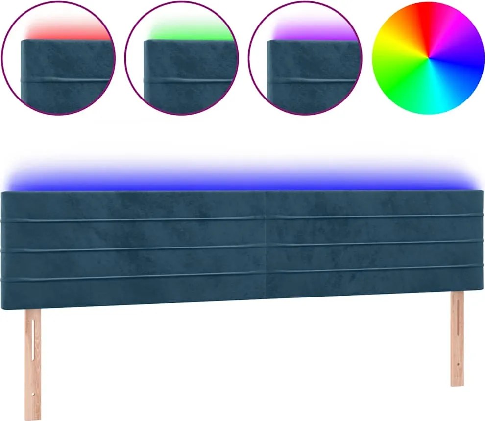 3121810 vidaXL LED горна табла за легло, тъмносиня, 160x5x78/88 см, кадифе