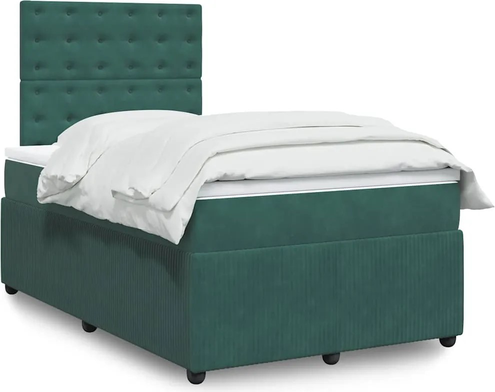 3294601 vidaXL Боксспринг легло с матрак, тъмнозелено, 120x190 см, кадифе