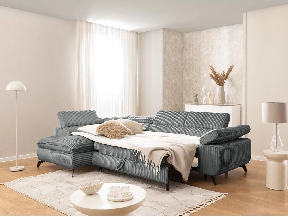 Сив ъглов диван от рипсено кадифе (ляв ъгъл L форма) Marbeya – Ropez
