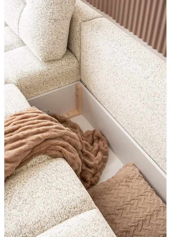 Кремав разтегателен модулен ъглов диван с място за съхранение (ляв ъгъл) Lulu – Miuform